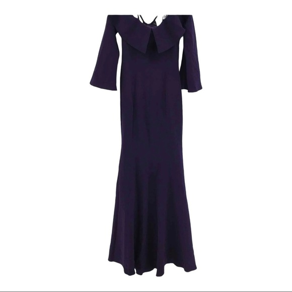 NWT TERI JON RICKIE FREEMAN Purple Bow Detail Trumpet Maxi Gown Size 2 - Picture 2 of 8
